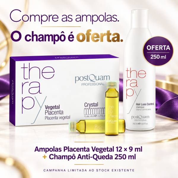 PostQuam Ampolas Anti-Queda Placenta Vegetal Vidro 12x9ml + OFERTA Champô 250ml